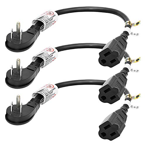 FIRMERST 1875W Flat Plug 1 Foot Extension Cord 14 AWG 15A Black, 3 Packs - Image 1