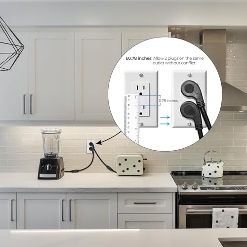 FIRMERST 1875W Flat Plug 1 Foot Extension Cord 14 AWG 15A Black, 3 Packs - Image 2