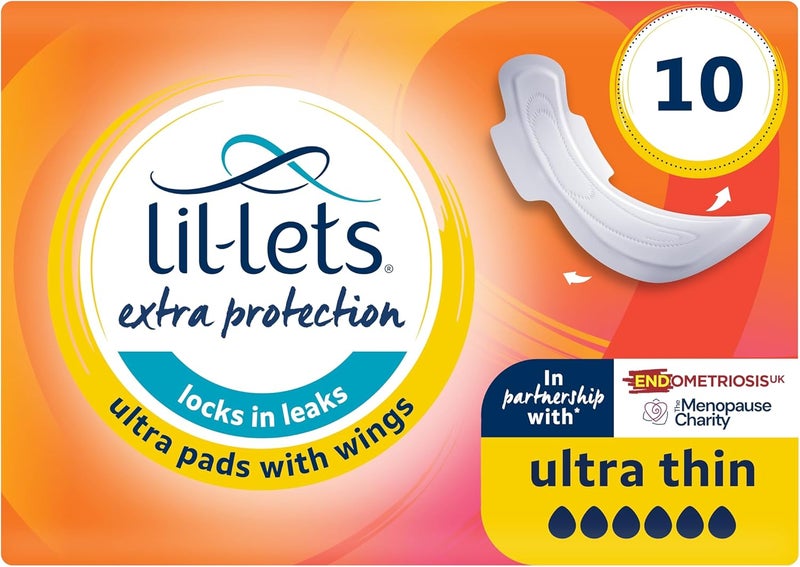Lil-Lets Extra Protection Ultra Thin Pads with Wings for Extremely Heavy Flow - 10 Count - Image 1