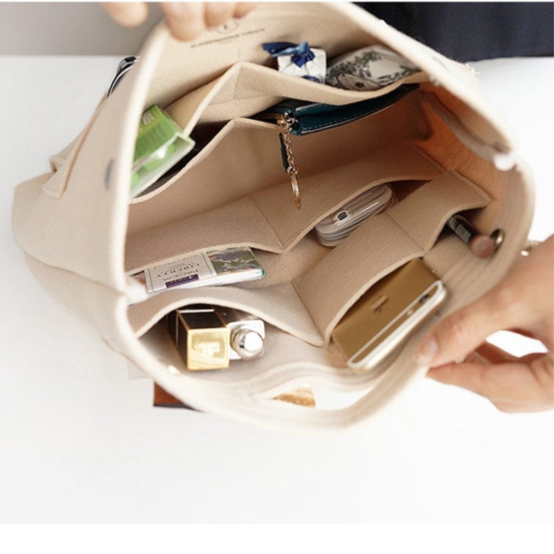 Cross-border Handbag Volume Multi-pocket Felt Bag Finishing Storage Inner Bag Multi-functional Large Capacity Storage Bag White * 17*7*18cm