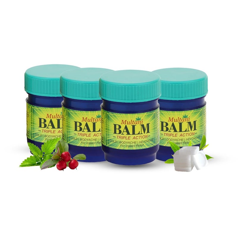 Multani بلسم ثلاثي الفعالية | بلسم متعدد الأغراض لتخفيف الألم | تخفيف من البرد، وآلام الجسم، والصداع | 20 جرام (عبوة من 4) - Image 1