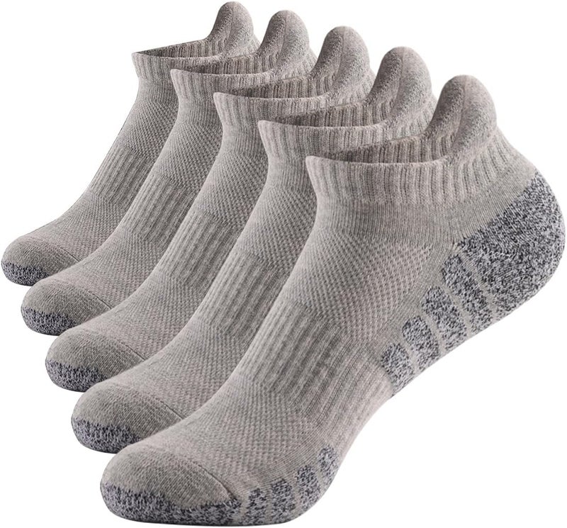 PUJANE 5 Pairs Athletic Running Ankle Socks Cushioned Breathable Low Cut Sports Tab Cotton Socks for Men and Women - Image 1