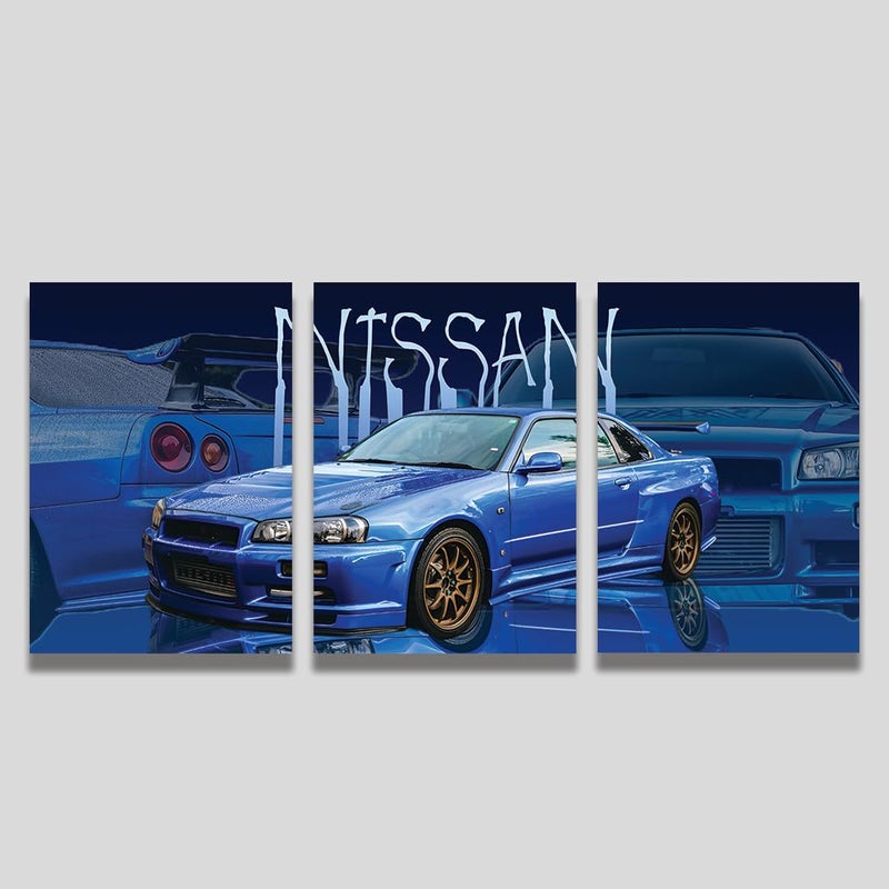 zenithink ملصق حائط نيسان سكايلاين GTR، عبوة من 3 تصاميم سيارات جمالية - 8x12 بوصة (حجم A4 - 300GSM) مع نقاط لاصقة لتزيين الحائط، فن الحائط لغرفة النوم، غرفة المعيشة، المكتب، غرفة الطعام - Image 1