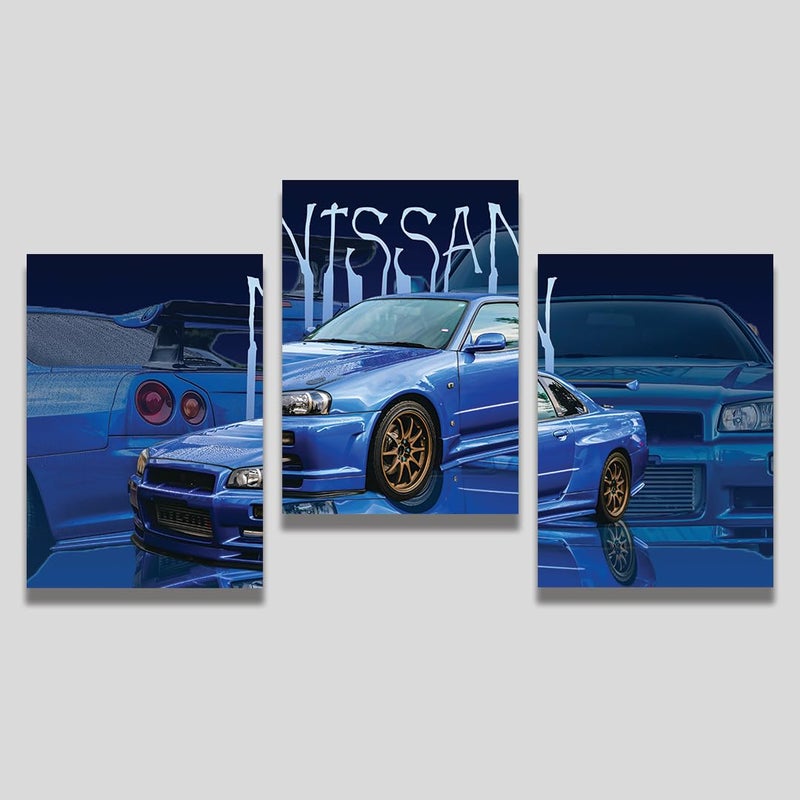 zenithink ملصق حائط نيسان سكايلاين GTR، عبوة من 3 تصاميم سيارات جمالية - 8x12 بوصة (حجم A4 - 300GSM) مع نقاط لاصقة لتزيين الحائط، فن الحائط لغرفة النوم، غرفة المعيشة، المكتب، غرفة الطعام - Image 3