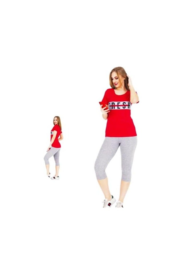 Teknur Women's Pajama Set – One Size Fits S-M-L, Made from Cotton & Lycra for Ultimate Comfort and a Stylish Look, Made in Turkey 