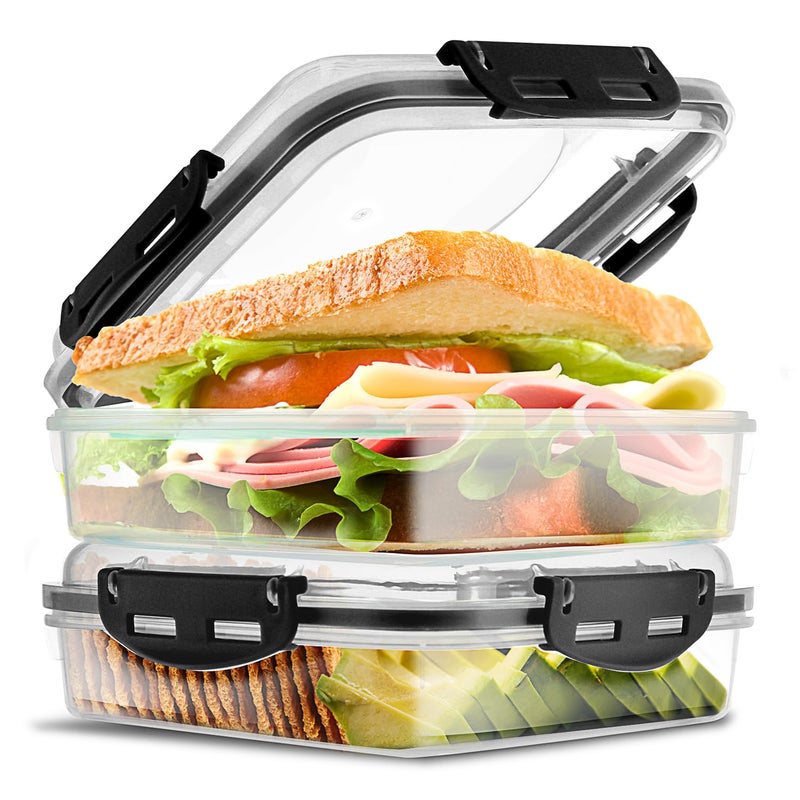 Tafura Premium Sandwich Containers & Box - 2 Pack BPA Free Lunch Containers for Lunch Boxes - Durable & Reusable Sandwich Holder for Freshness (Black) - Image 1