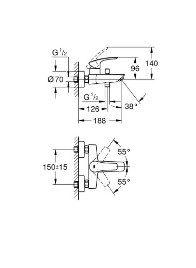 جروهي Grohe - Eurosmart Cosmopolitan Single-Lever Bath and Shower Mixer GR3330030F  - Image 2