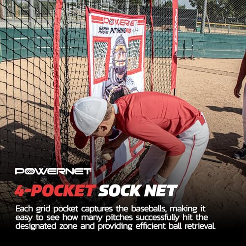 PowerNet Pitching Pad, 4 Pocket Baseball & Softball Training Equipment, Pitch Trainer for Hanging in Cages or Practice Baseball Net, Realistic Catcher for Pitching - Image 5