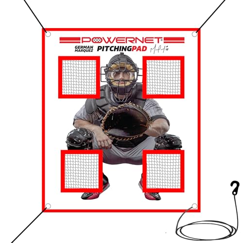 PowerNet Pitching Pad, 4 Pocket Baseball & Softball Training Equipment, Pitch Trainer for Hanging in Cages or Practice Baseball Net, Realistic Catcher for Pitching - Image 1