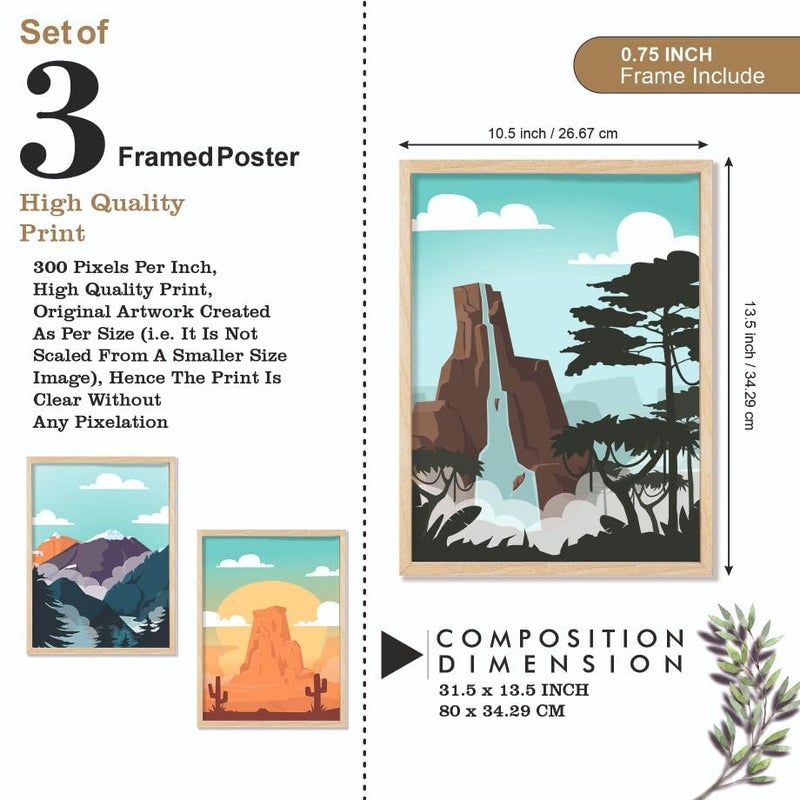 SAF paintings BOHO Set of 3 Modern Art Premium Brown frame Bohemian Painting for Wall Decoration Digital Reprint 135 inch x 105 inch Bohemian Painting With Frame Pack of 3 B257K3 - Image 3
