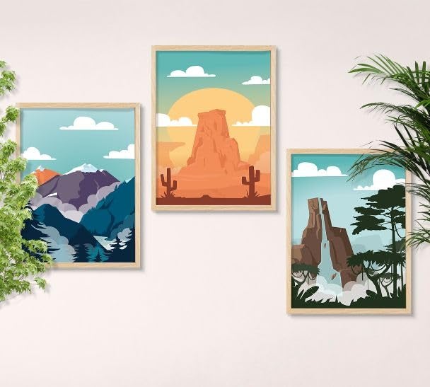 SAF paintings BOHO Set of 3 Modern Art Premium Brown frame Bohemian Painting for Wall Decoration Digital Reprint 135 inch x 105 inch Bohemian Painting With Frame Pack of 3 B257K3 - Image 1