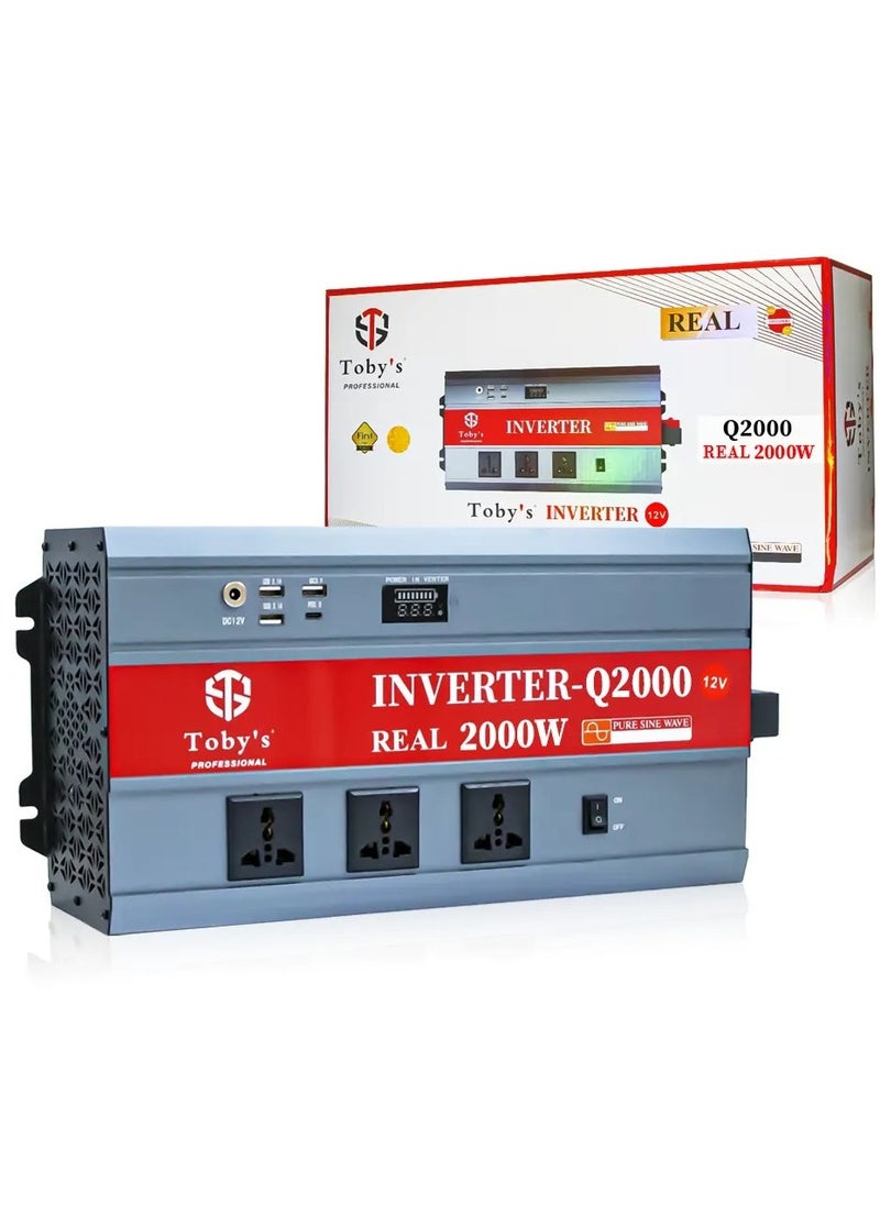 Toby's - Toby’s New 2000W Car Power Inverter 12V to 220V Ac Power Converter Front LED Display Pure Sine Wave Inverter For Laptop Tablet Solar System Camping - Image 1