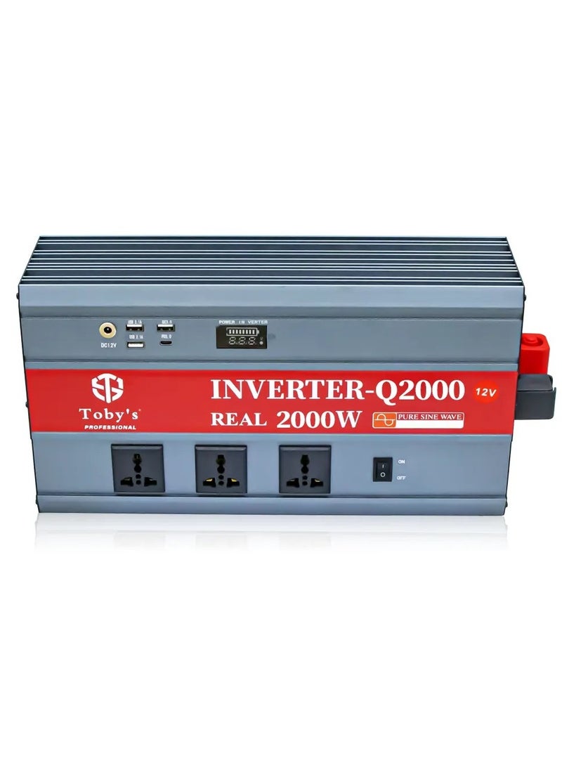 Toby's - Toby’s New 2000W Car Power Inverter 12V to 220V Ac Power Converter Front LED Display Pure Sine Wave Inverter For Laptop Tablet Solar System Camping - Image 1