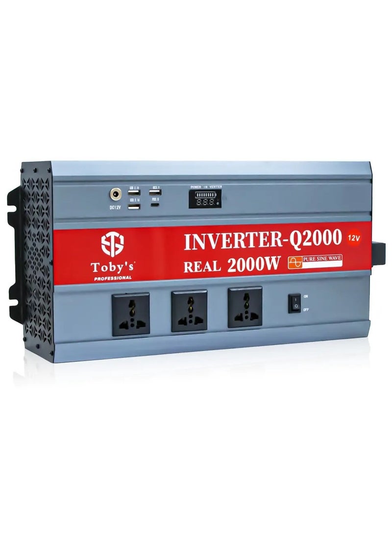 Toby's - Toby’s New 2000W Car Power Inverter 12V to 220V Ac Power Converter Front LED Display Pure Sine Wave Inverter For Laptop Tablet Solar System Camping - Image 1