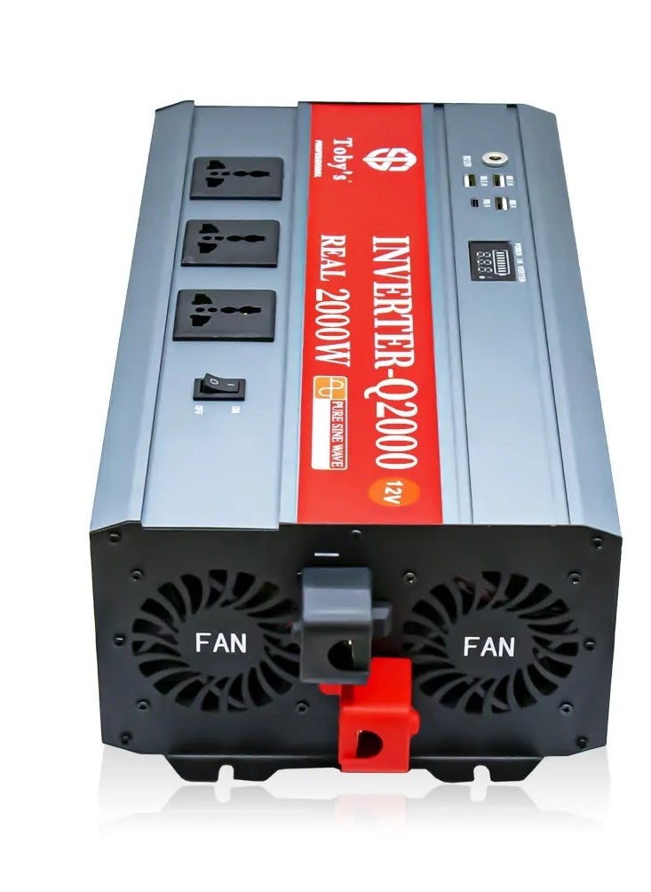 Toby's - Toby’s New 2000W Car Power Inverter 12V to 220V Ac Power Converter Front LED Display Pure Sine Wave Inverter For Laptop Tablet Solar System Camping - Image 1