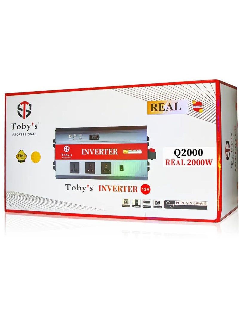 Toby's - Toby’s New 2000W Car Power Inverter 12V to 220V Ac Power Converter Front LED Display Pure Sine Wave Inverter For Laptop Tablet Solar System Camping - Image 1