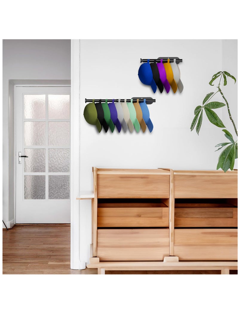 2 Pack Hat Racks for Baseball Caps, Retractable Hat Organizer Holder 20 Caps Stainless Steel Hat Storage Hooks Hanger Strong Adhesive Or Wall Drilled For Closet/Door/Living Room/Bedroom/Entryroom