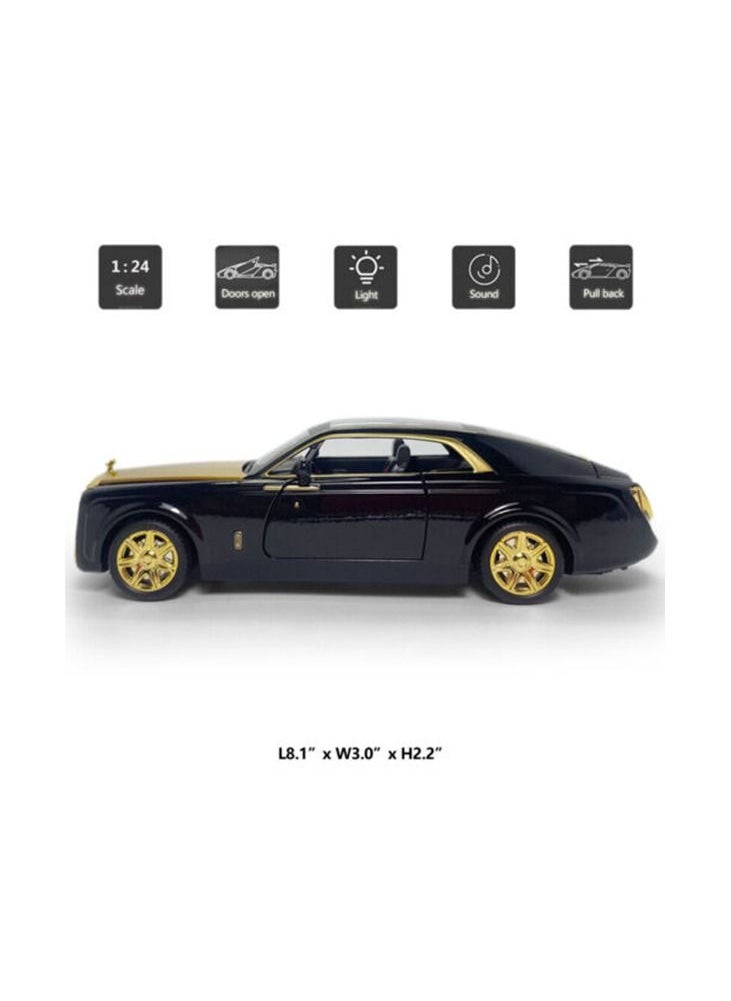 Swift 1:24 Rolls-Royce Sweptail Toy Car Alloy Diecast Collectible Model Car for Kids Gift, Pull Back Toy Car with Sound and Light, Classic Double Door, Car Logo Can be Folded,  Black/Gold  - Image 2