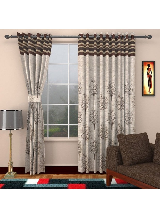 Homefab India Homefab India Jute Modern 2 Piece Eyelet Polyester Long Door Curtain Set - 9ft, Brown - Image 1