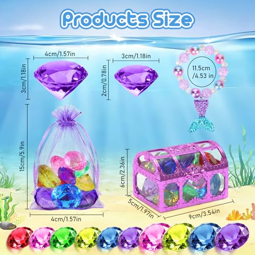 VGOFUN Diving Gems Pool Toys10 Pcs Colorful Diamond with Treasure Chest Pirate Box Kids Swim Toys Acrylic Underwater Gemstone for Boys Girls Bath Toys Swimming Training Gift Water Pool Games - Image 5