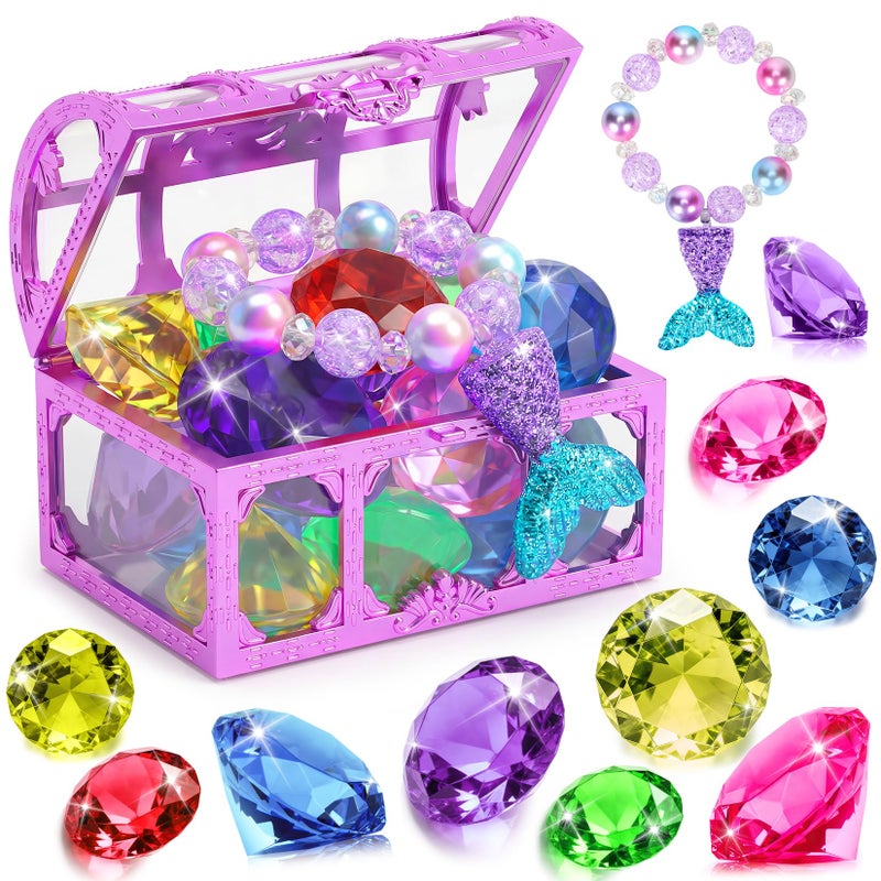 VGOFUN Diving Gems Pool Toys10 Pcs Colorful Diamond with Treasure Chest Pirate Box Kids Swim Toys Acrylic Underwater Gemstone for Boys Girls Bath Toys Swimming Training Gift Water Pool Games - Image 3