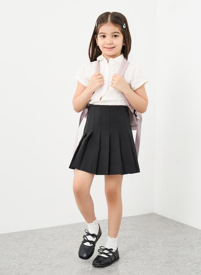 ستايلي تنورة مدرسية للبنات سوداء بكسرات وخصر مطاطي - Image 1