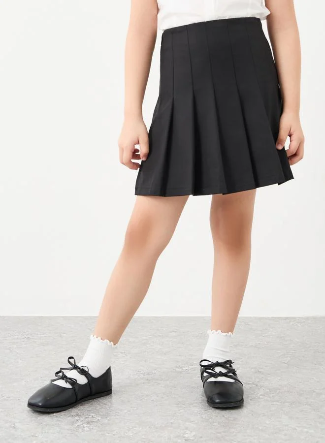 Styli Styli Girls School Uniform Black Pleated Skirt with Elastic Waist