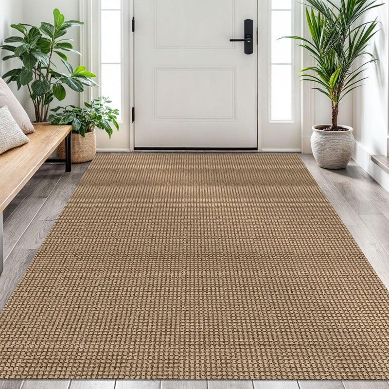 EARTHALL Woven Area Rug 4x6 Ft Washable Rugs for Entryway Non Slip Braided Throw Rugs Bedroom Carpet Cotton Entry Rug Cotton Floor Carpets for Bedroom Dining Room Living Room, Orange/Tan/Brown - Image 1