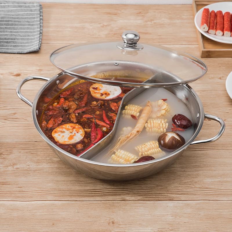 Olpad MultiFunction Stainless Steel Hot Pot Ideal for Cooking Boiling and Steaming Stainless Steel Hot Pot with Dual Compartments Perfect for MultiFlavor Cooking - Image 1