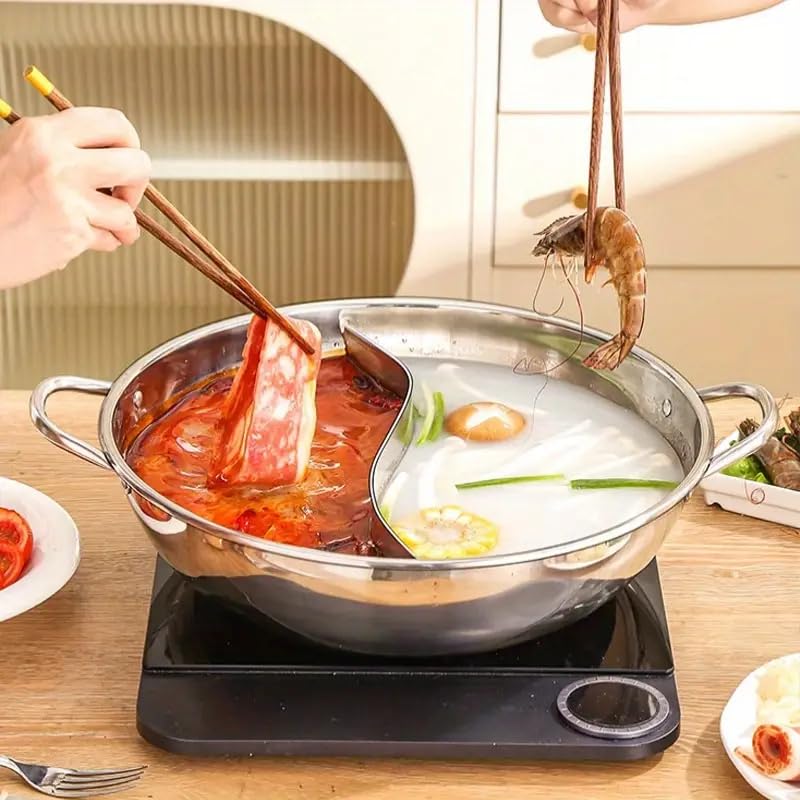 Olpad MultiFunction Stainless Steel Hot Pot Ideal for Cooking Boiling and Steaming Stainless Steel Hot Pot with Dual Compartments Perfect for MultiFlavor Cooking - Image 3