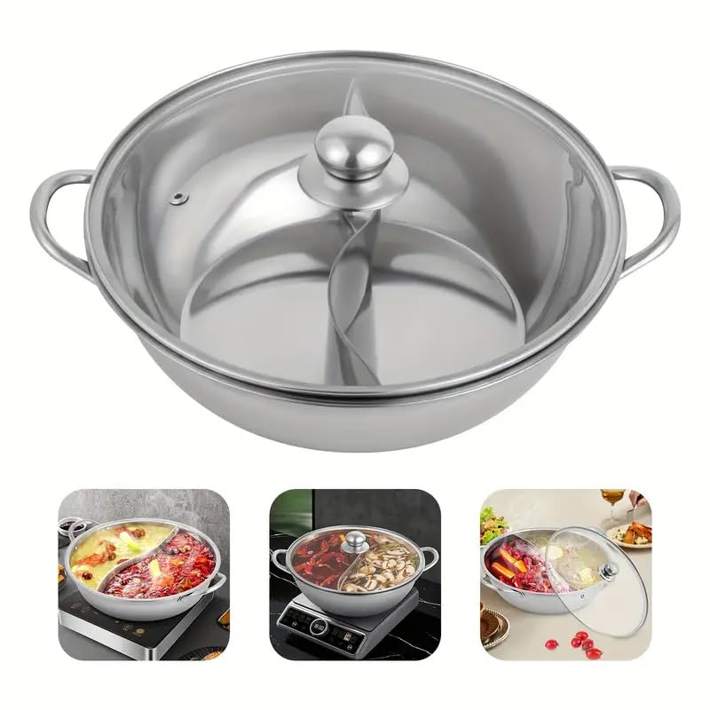 Olpad MultiFunction Stainless Steel Hot Pot Ideal for Cooking Boiling and Steaming Stainless Steel Hot Pot with Dual Compartments Perfect for MultiFlavor Cooking - Image 5
