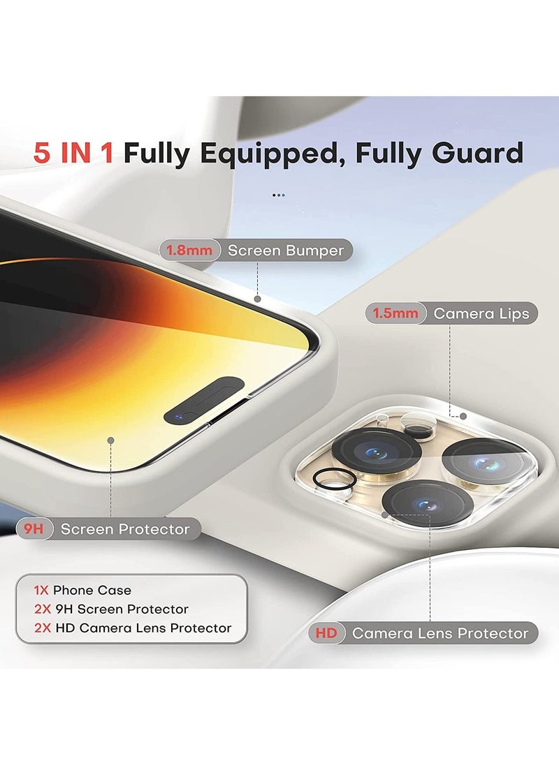 Raxoom [5 in 1] for iPhone 14 pro max Case, with 2 Pack Screen Protector + 2 Pack Camera Lens Protector, Slim Liquid Silicone Phone Case 6.7 Inch, [Anti-Scratch] [Drop Protection], Stone - Image 2