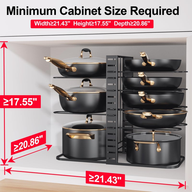 MUDEELA Pots and Pans Organizer Rack under Cabinet 14.55in Height, 8-Tiers Adjustable Pot Rack with 3 DIY Methods, Pot Lid Organizer inside Cabinet for Kitchen Pantry Organization and Storage - Image 3