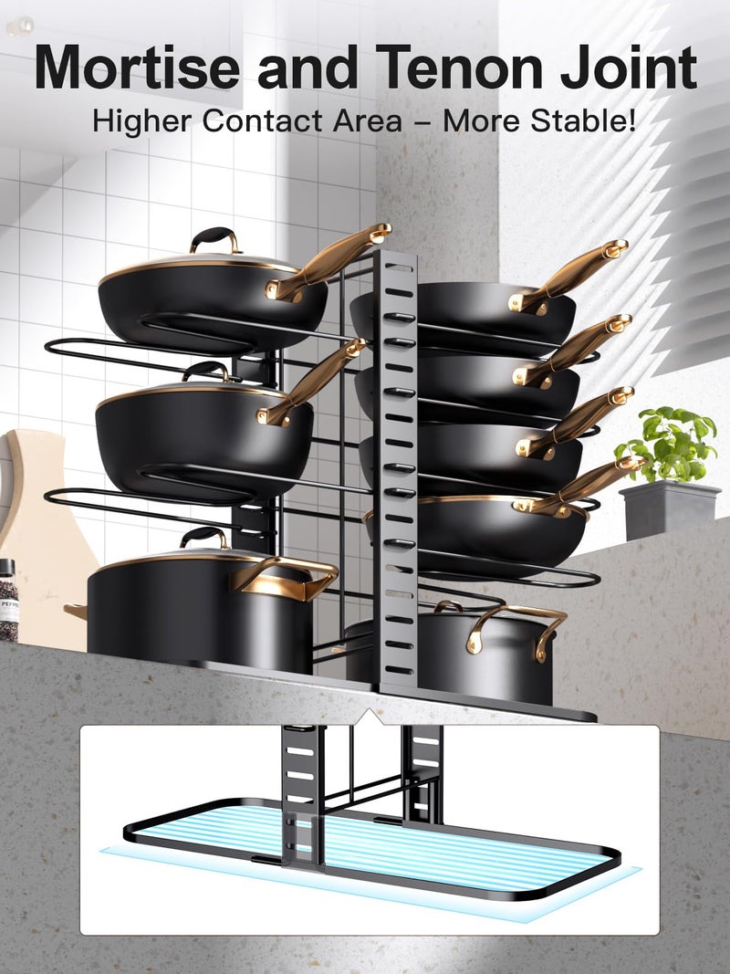 MUDEELA Pots and Pans Organizer Rack under Cabinet 14.55in Height, 8-Tiers Adjustable Pot Rack with 3 DIY Methods, Pot Lid Organizer inside Cabinet for Kitchen Pantry Organization and Storage - Image 4