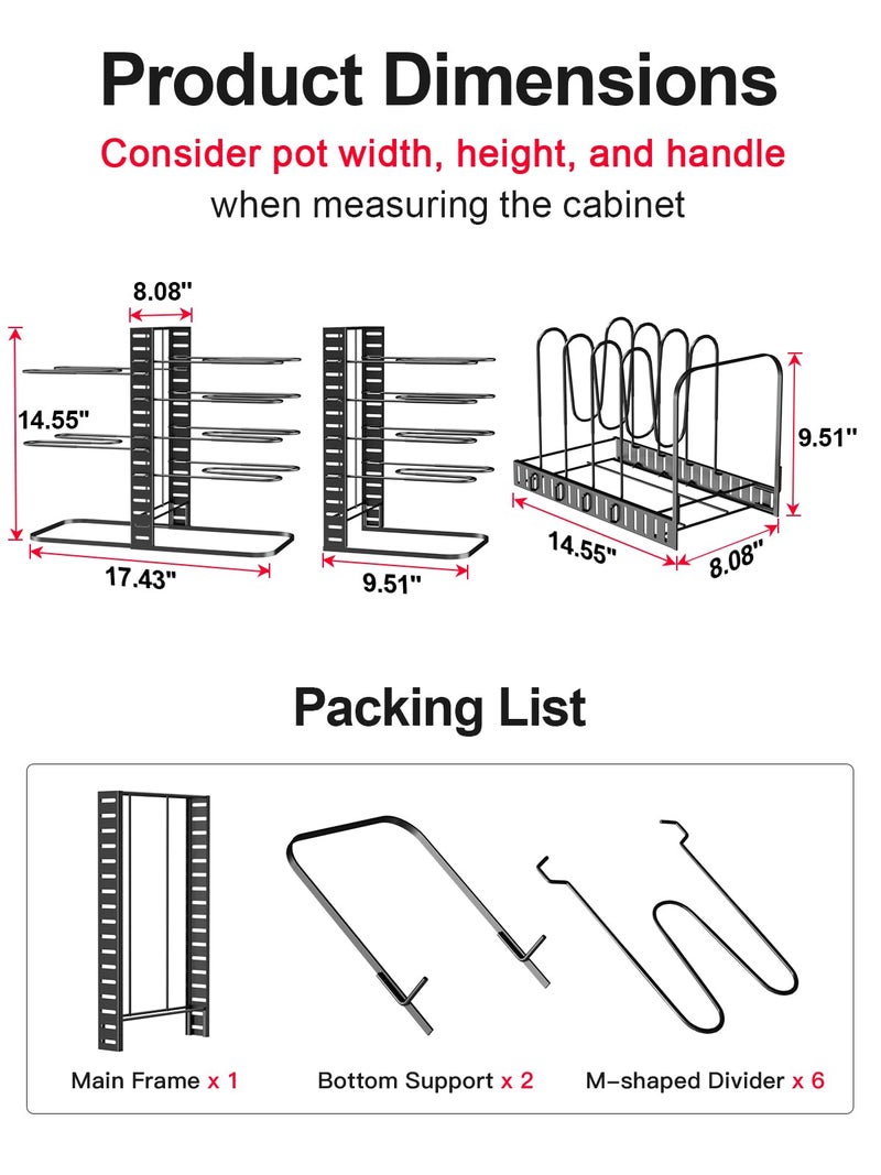 MUDEELA Pots and Pans Organizer Rack under Cabinet 14.55in Height, 8-Tiers Adjustable Pot Rack with 3 DIY Methods, Pot Lid Organizer inside Cabinet for Kitchen Pantry Organization and Storage - Image 5