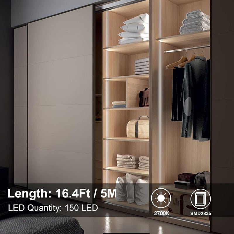 echosari Strip Lights Battery Operated, 16.5Ft 150 LED 2835 SMD Closet Strip Lights with Remote for Bedroom, Kitchen, Cabinet Décor (Cool White) - Image 2