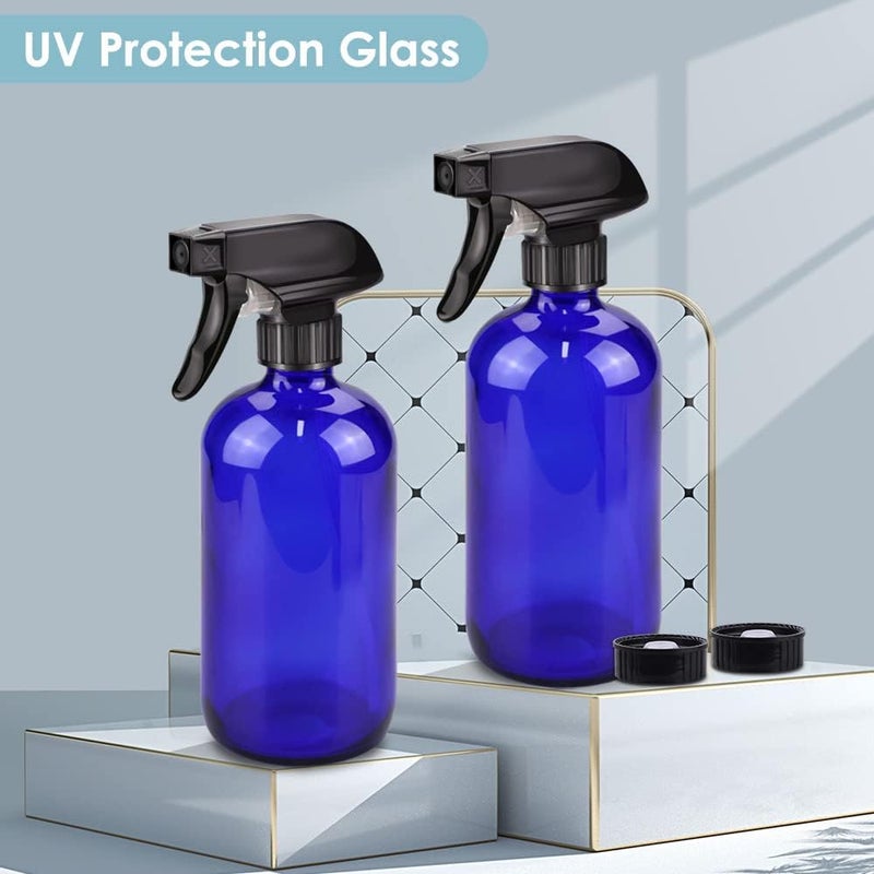Bontip Glass Spray Bottle, Blue Glass Spray Bottle Set & Accessories for Non-toxic Window Cleaners Aromatherapy Facial hydration Watering Flowers Hair Care (2 Pack/16oz) - Image 3