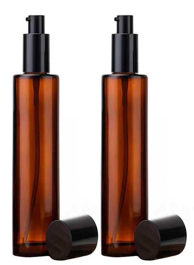 ASTRQLE 2 Pcs 100ml 3.4oz Amber Glass Travel Bottles for Toiletries with Black Pump Refillable Cosmetic Cream Pump Bottle Travel Lotion Dispenser Soap Dispenser Cosmetics Containers Bottle Vial - Image 1