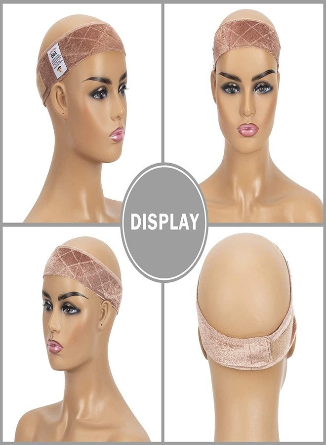 GEXWORLDWIDE GEX Wig Grip Band Flexible Velvet Scarf Head Hair Wig Band Adjustable Band with 2 Wig Caps(Tan) - Image 2