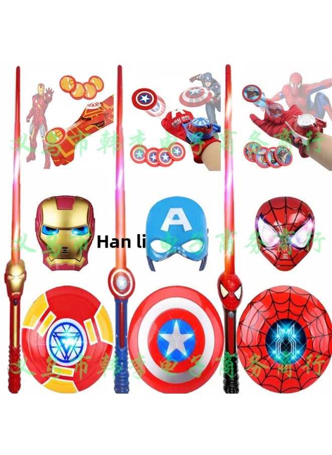 Generic Halloween Children's Luminous Mask Spider-Man Captain America Iron Man Hulk Batman Shield Sound And Light Sword-Color:(Steel) Launch Gloves  - Image 3