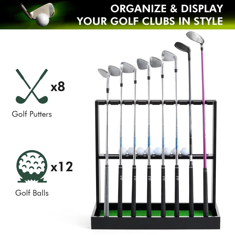 XCSOURCE Wooden Golf Putter Stand, Golf Club Holder Stand Floor Display Rack, Golf Club Rack for 8 Clubs and 12 Balls Storage, Golf Club Organizer for Indoor Home Office Club Simulator - Image 2