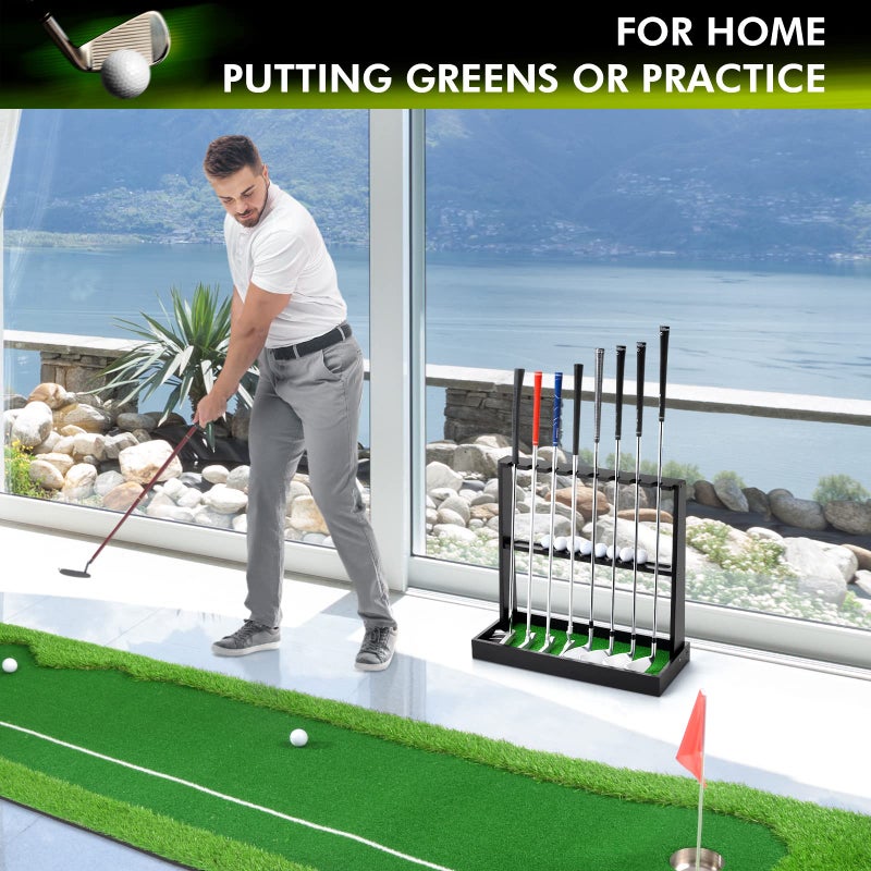 XCSOURCE Wooden Golf Putter Stand, Golf Club Holder Stand Floor Display Rack, Golf Club Rack for 8 Clubs and 12 Balls Storage, Golf Club Organizer for Indoor Home Office Club Simulator - Image 4