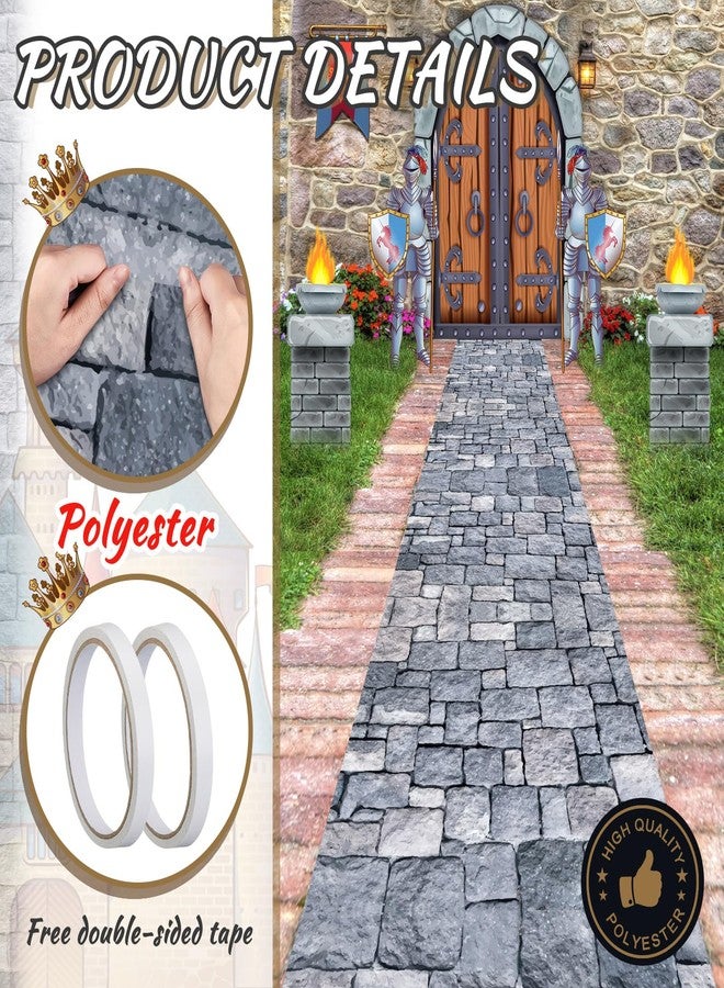 فاباي مجموعة فاباي من قطعتين من سجاد الممرات المرصوفة بالحصى بطول 10 أقدام، زينة حفلات مستوحاة من العصور الوسطى، مصنوعة من البوليستر، سجاد أرضي مطبوع عليه طوب حجري، مناسب لحفلات قلاع العصور الوسطى وحفلات الفرسان، غطاء طاولة على شكل قلعة - Image 3