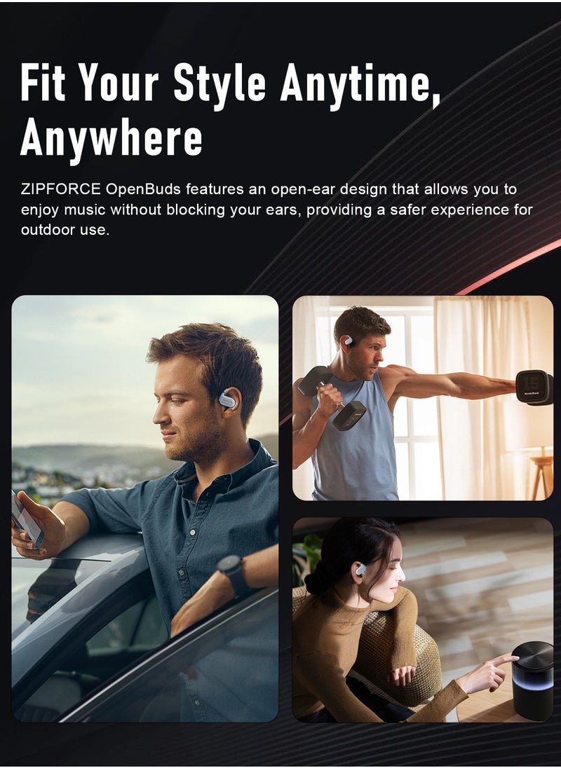 ZIPFORCE - ZIPFORCE True Wireless Earbuds, Open Ear Bluetooth 5.4 Headphones 4-Mics ENC Clear Call, OWS Bluetooth Earbuds Touch Control, IPX6 Waterproof TWS, Light-Weight Earphones - Image 1