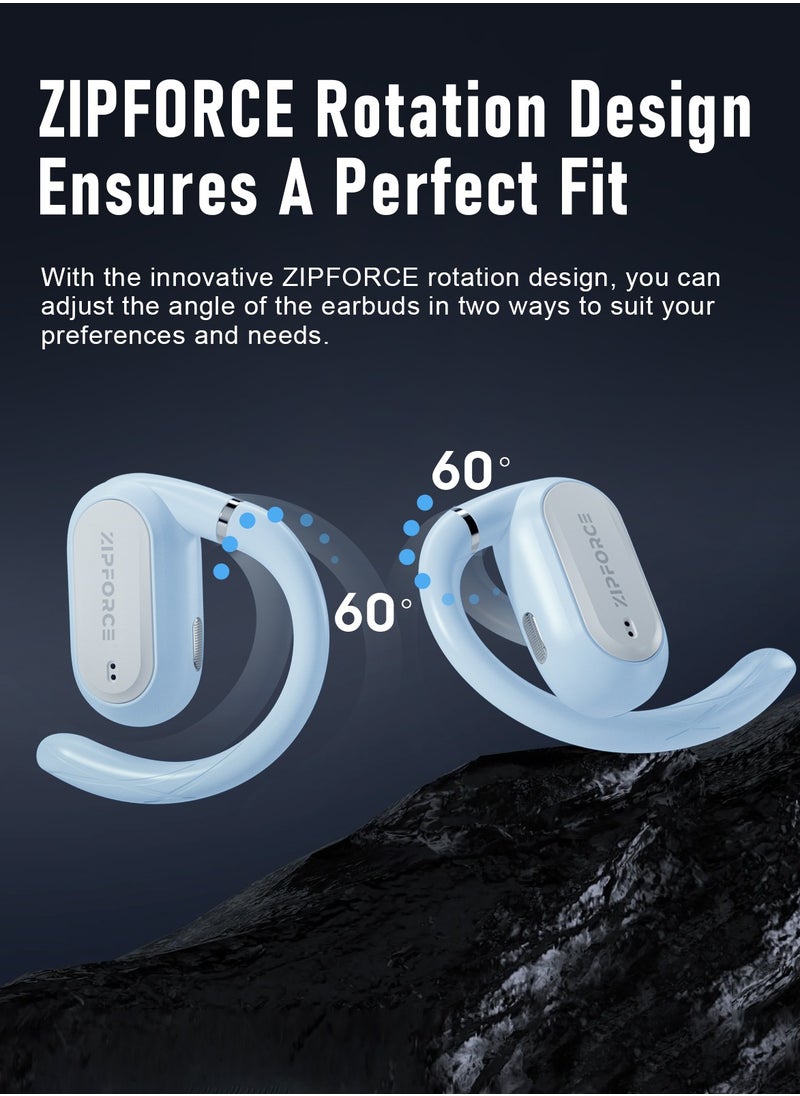 ZIPFORCE - ZIPFORCE True Wireless Earbuds, Open Ear Bluetooth 5.4 Headphones 4-Mics ENC Clear Call, OWS Bluetooth Earbuds Touch Control, IPX6 Waterproof TWS, Light-Weight Earphones - Image 1