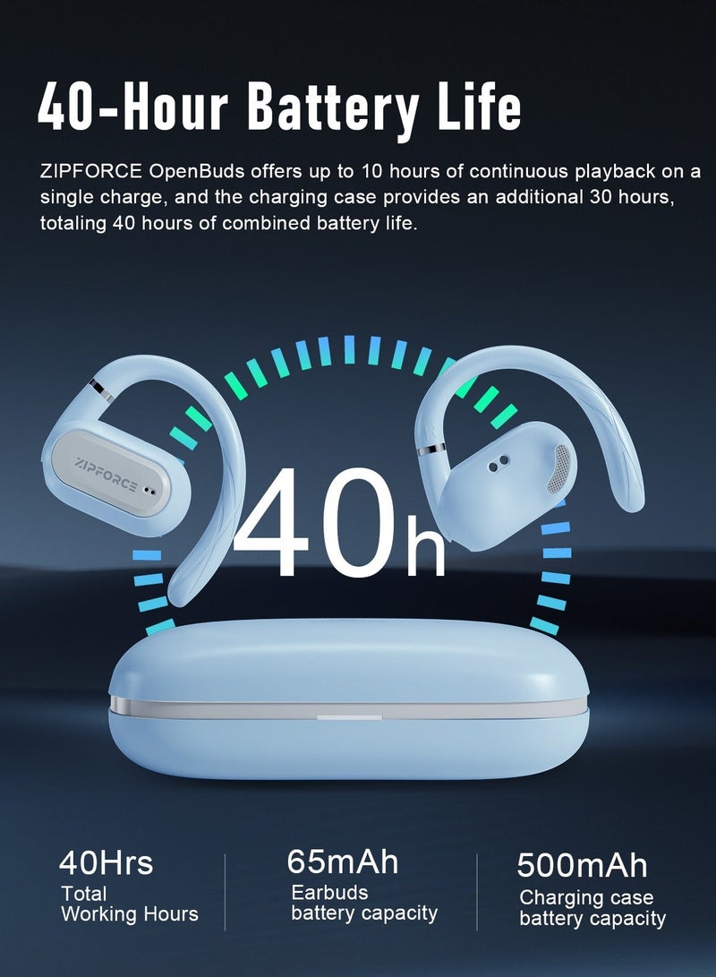 ZIPFORCE True Wireless Earbuds, Open Ear Bluetooth 5.4 Headphones 4-Mics ENC Clear Call, OWS Bluetooth Earbuds Touch Control, IPX6 Waterproof TWS, Light-Weight Earphones - Image 3