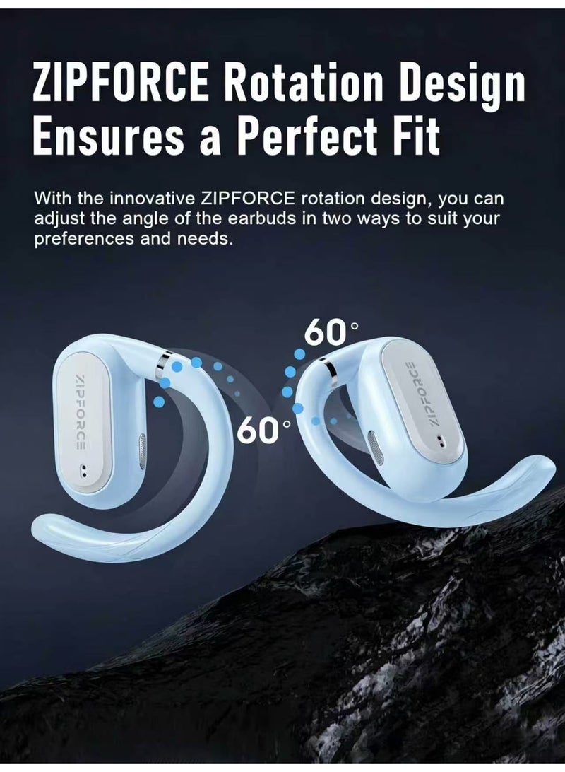 ZIPFORCE True Wireless Earbuds, Open Ear Bluetooth 5.4 Headphones 4-Mics ENC Clear Call, OWS Bluetooth Earbuds Touch Control, IPX6 Waterproof TWS, Light-Weight Earphones - Image 2