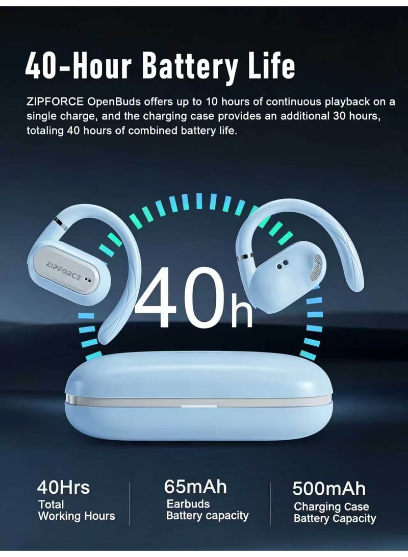 ZIPFORCE True Wireless Earbuds, Open Ear Bluetooth 5.4 Headphones 4-Mics ENC Clear Call, OWS Bluetooth Earbuds Touch Control, IPX6 Waterproof TWS, Light-Weight Earphones - Image 3