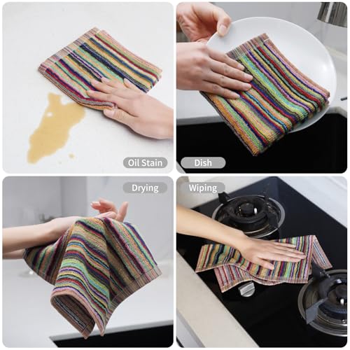 Oeleky Kitchen Dishcloths for Washing Dishes, Ultra Absorbent Dish Rags, Cotton Cleaning Cloths Pack of 8, 12x12 Inches (multi-1, 12x12 inch) - Image 2