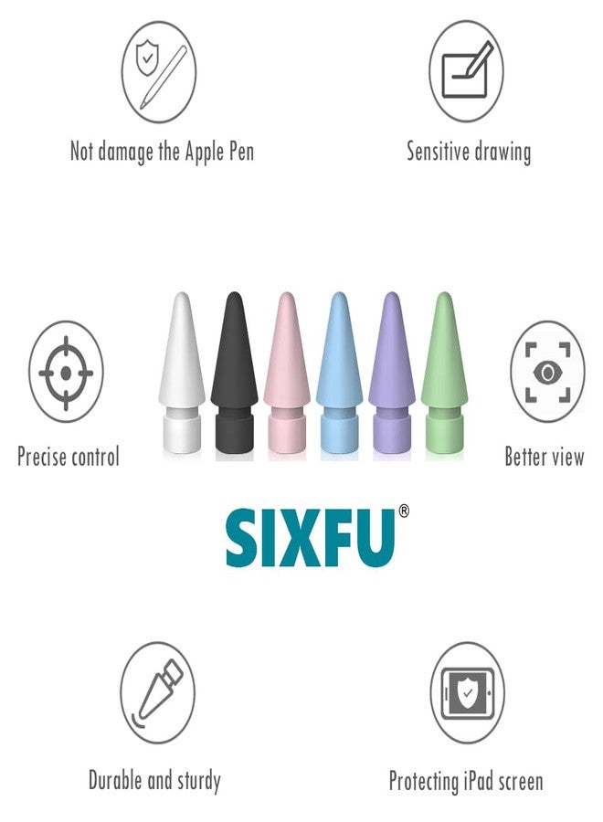 SIXFU 6 Color Tips for Apple Pencil tip, Apple Pen Tip Compatible with iPad Pencil Tip with Cover Case for Apple Pencil Pro/USB-C/ 1st Gen/ 2nd Generation iPencil(White,Black,Pink,Blue,Purple,Green) - Image 4